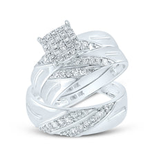  10k White Gold His Hers Round Diamond Square Matching Wedding Set 5/8 Cttw