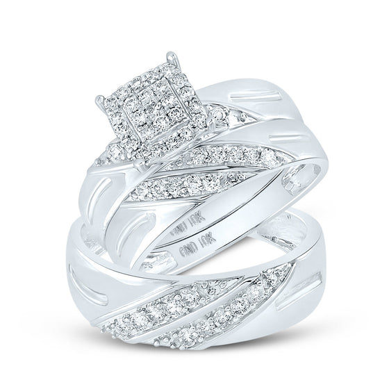 10k White Gold His Hers Round Diamond Square Matching Wedding Set 5/8 Cttw