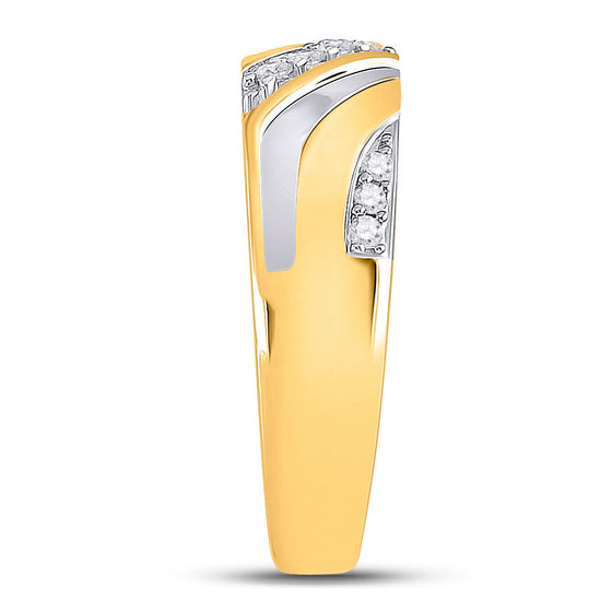 10k Two-tone Gold His Hers Round Diamond Cluster Matching Wedding Set 1/2 Cttw
