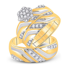 10k Two-tone Gold His Hers Round Diamond Cluster Matching Wedding Set 1/2 Cttw