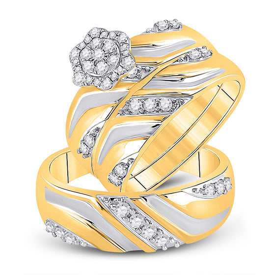 10k Two-tone Gold His Hers Round Diamond Cluster Matching Wedding Set 1/2 Cttw
