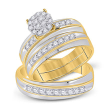  10k Two-tone Gold His Hers Round Diamond Cluster Matching Wedding Set 3/4 Cttw
