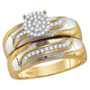 10k Two-tone Gold His Hers Round Diamond Cluster Matching Wedding Set 1/5 Cttw