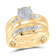  10k Two-tone Gold His Hers Round Diamond Cluster Matching Wedding Set 1/5 Cttw