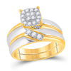 10k Two-tone Gold His Hers Round Diamond Cluster Matching Wedding Set 1/2 Cttw