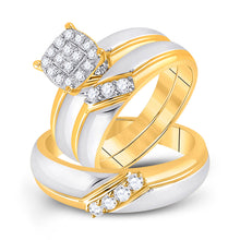  10k Two-tone Gold His Hers Round Diamond Cluster Matching Wedding Set 1/2 Cttw