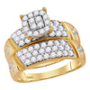14k Yellow Gold His Hers Round Diamond Cross Matching Wedding Set 1-5/8 Cttw