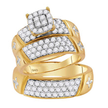  14k Yellow Gold His Hers Round Diamond Cross Matching Wedding Set 1-5/8 Cttw