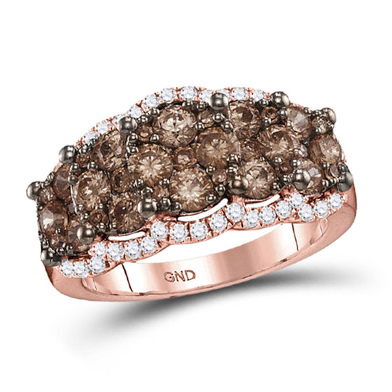 14k Rose Gold Womens Round Brown Diamond Band Ring 2 Cttw