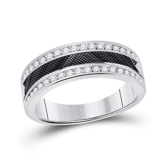 14k White Gold Mens Round Diamond Wedding Double Row Band Ring 1/2 Cttw