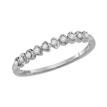  14k White Gold Womens Round Diamond Heart Stackable Band Ring 1/10 Cttw