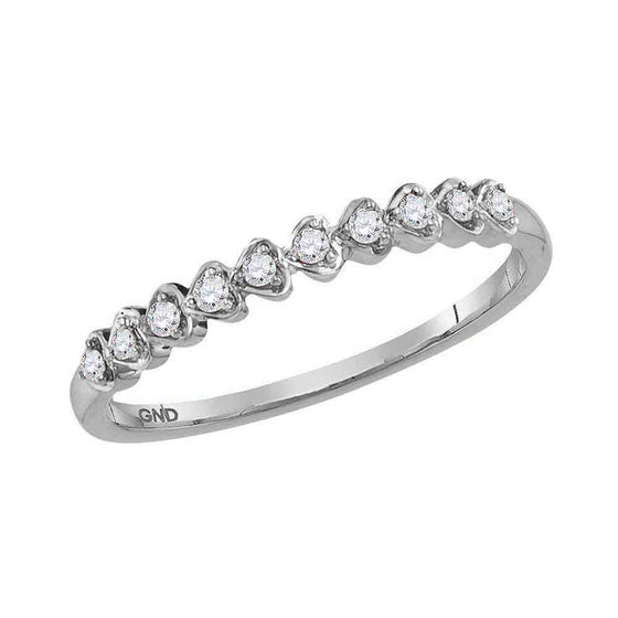 14k White Gold Womens Round Diamond Heart Stackable Band Ring 1/10 Cttw