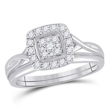  10k White Gold Round Diamond Square Bridal Wedding Ring Band Set 1/3 Cttw
