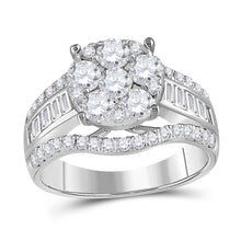  14k White Gold Round Diamond Cluster Bridal Wedding Engagement Ring 1-7/8 Cttw