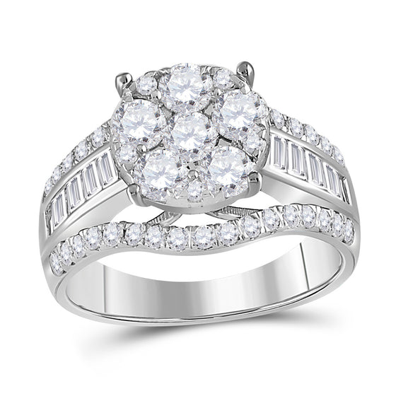 14k White Gold Round Diamond Cluster Bridal Wedding Engagement Ring 1-7/8 Cttw
