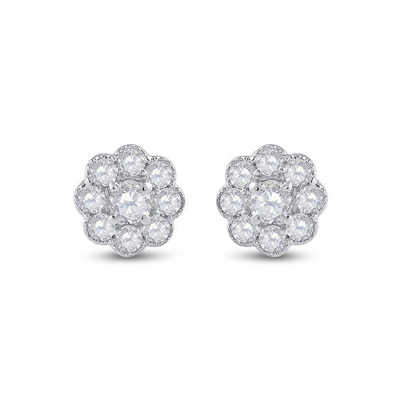 14k White Gold Womens Round Diamond Cluster Earrings 3/4 Cttw