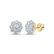  14k Yellow Gold Womens Round Diamond Flower Cluster Earrings 1-1/2 Cttw