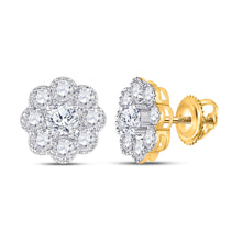  14k Yellow Gold Womens Round Diamond Flower Cluster Earrings 2 Cttw