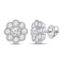  14k White Gold Womens Round Diamond Flower Cluster Earrings 2 Cttw
