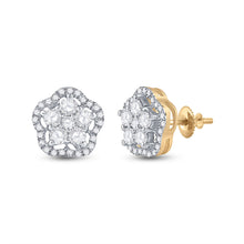  14k Yellow Gold Womens Round Diamond Star Cluster Earrings 3/4 Cttw