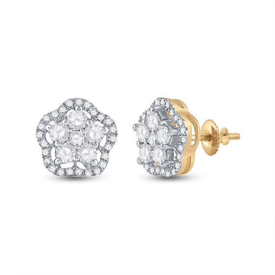 14k Yellow Gold Womens Round Diamond Star Cluster Earrings 3/4 Cttw