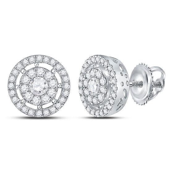 14k White Gold Womens Round Diamond Cluster Earrings 1 Cttw