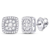14k White Gold Womens Round Diamond Square Cluster Earrings 1/4 Cttw
