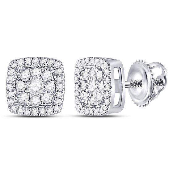 14k White Gold Womens Round Diamond Square Cluster Earrings 1/4 Cttw