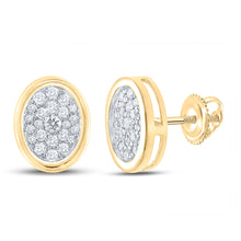  14k Yellow Gold Womens Round Diamond Oval Earrings 1/3 Cttw