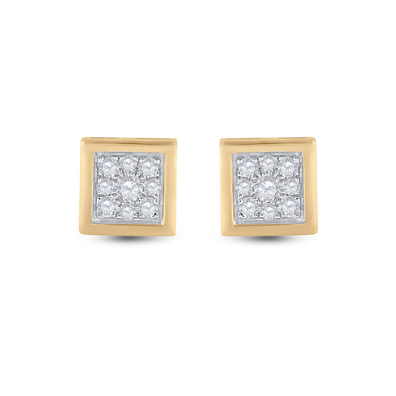 14k Yellow Gold Round Diamond Square Earrings 1/3 Cttw