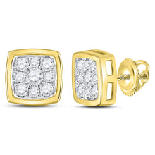  14k Yellow Gold Womens Round Diamond Square Cluster Stud Earrings 1/2 Cttw