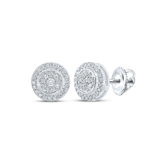 14k White Gold Womens Round Diamond Circle Earrings 1/4 Cttw