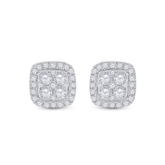 14k White Gold Womens Round Diamond Square Earrings 3/4 Cttw