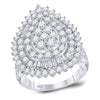 14k White Gold Womens Round Diamond Teardrop Pear Cluster Ring 3 Cttw