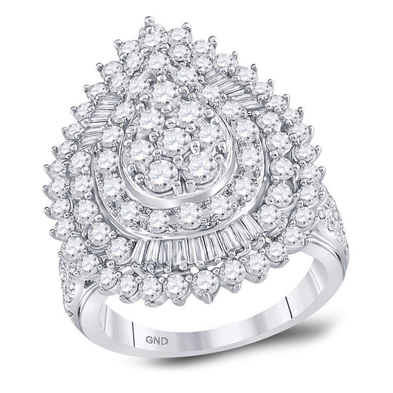 14k White Gold Womens Round Diamond Teardrop Pear Cluster Ring 3 Cttw