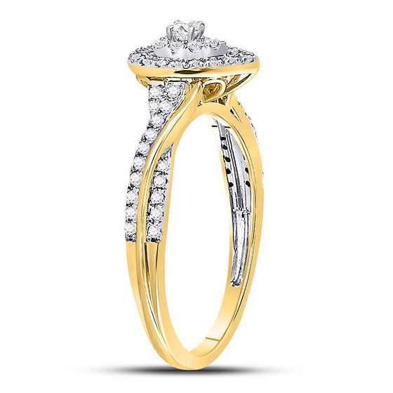 14k Yellow Gold Round Diamond Teardrop Cluster Bridal Wedding Engagement Ring 1/4 Cttw