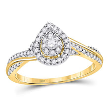  14k Yellow Gold Round Diamond Teardrop Cluster Bridal Wedding Engagement Ring 1/4 Cttw