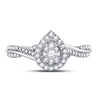 14k White Gold Round Diamond Teardrop Cluster Bridal Wedding Engagement Ring 1/4 Cttw