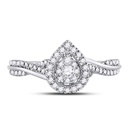 14k White Gold Round Diamond Teardrop Cluster Bridal Wedding Engagement Ring 1/4 Cttw