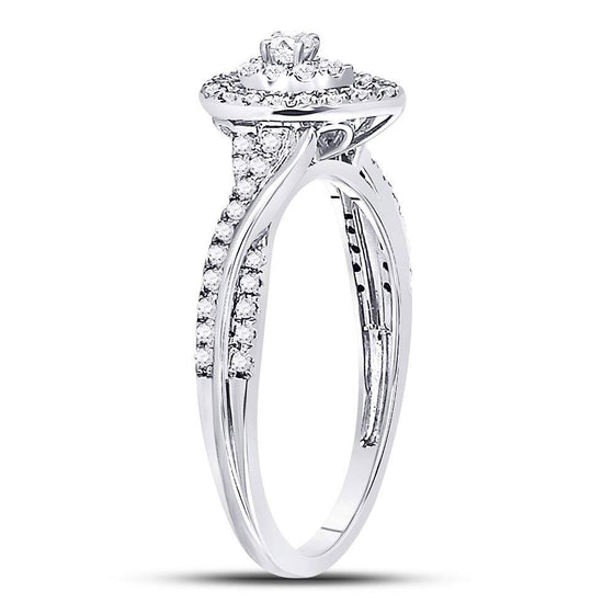 14k White Gold Round Diamond Teardrop Cluster Bridal Wedding Engagement Ring 1/4 Cttw
