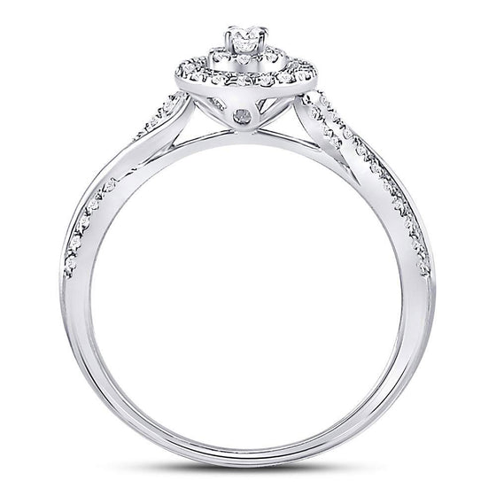 14k White Gold Round Diamond Teardrop Cluster Bridal Wedding Engagement Ring 1/4 Cttw