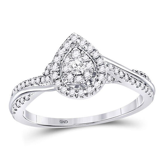 14k White Gold Round Diamond Teardrop Cluster Bridal Wedding Engagement Ring 1/4 Cttw