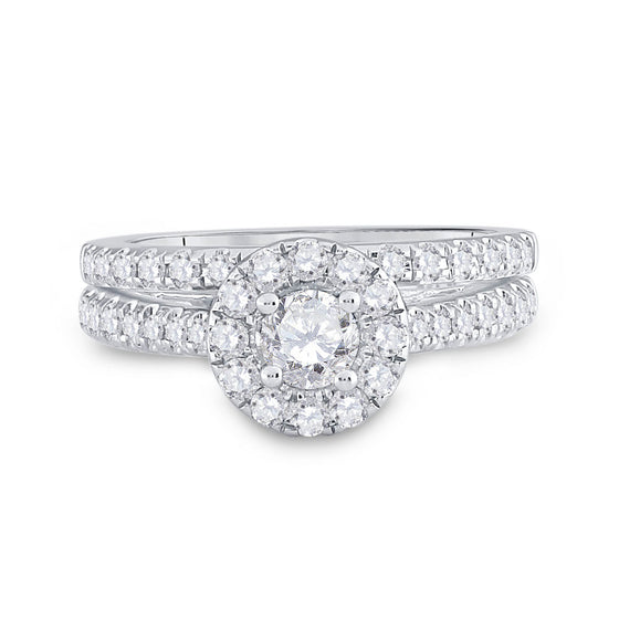 14k White Gold Round Diamond Bridal Wedding Ring Band Set 1 Cttw