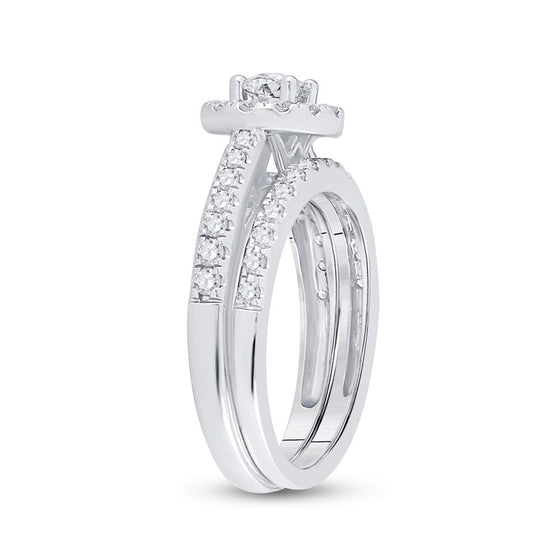 14k White Gold Round Diamond Bridal Wedding Ring Band Set 1 Cttw