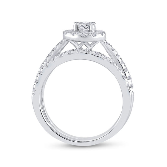 14k White Gold Round Diamond Bridal Wedding Ring Band Set 1 Cttw