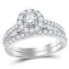 14k White Gold Round Diamond Bridal Wedding Ring Band Set 1 Cttw
