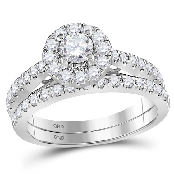14k White Gold Round Diamond Bridal Wedding Ring Band Set 1 Cttw