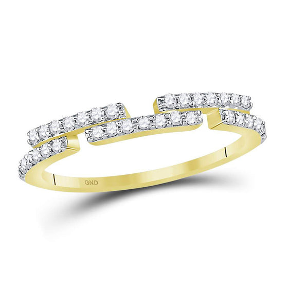 14k Yellow Gold Womens Round Diamond Broken Bar Horizontal Band Ring 1/4 Cttw