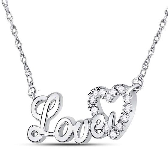 10k White Gold Womens Round Diamond Love Heart Pendant Necklace 1/6 Cttw