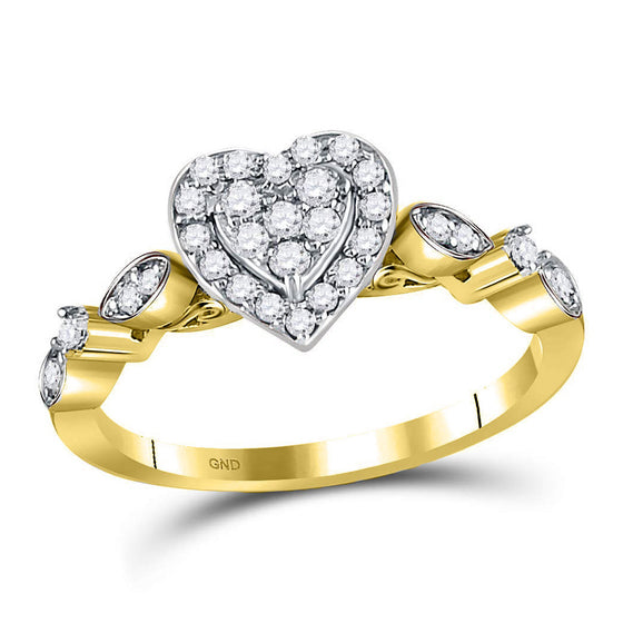 14k Yellow Gold Womens Round Diamond Heart Cluster Ring 1/3 Cttw